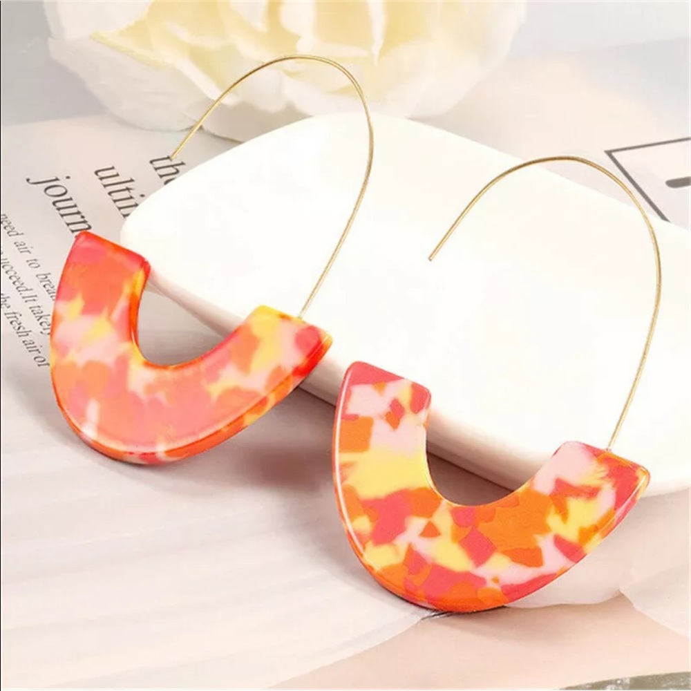 ORANGE & YELLOW MULTI HOOP ACRYLIC EARRINGS